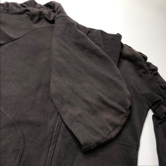 NEW York & Company Chocolate Brown Ruched Sleeve Pocket Zipup Hoodie SIZE S - Picture 6 of 12